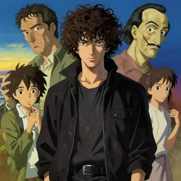 a curly - haired persian guy neuromancer by david a hardy, noriyoshi ohrai, gary ruddell, ( greg rutkowski ), salvador dali, moebius, makoto shinkai, highly detailed, cinematic composition, trending on artstation