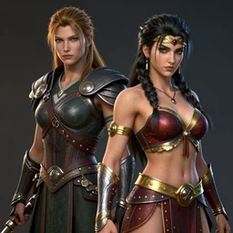 portrait a soulcalibur and xena warrior princess crossover, hyper detailed, digital art, trending in artstation, cinematic lighting, studio quality, smooth render, unreal engine 5, rendered in octane, in the style of klimt and nixeu and ian sprigger and wlop and krenz cushart.