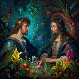 still life by evaristo baschenis, jacopo de barberi, jan davidsz de hem | stonepunk, vibrantly lush neon lighting, beautiful volumetric - lighting - style atmosphere, a mystical atmosphere, beautiful detailed, insanely intricate details