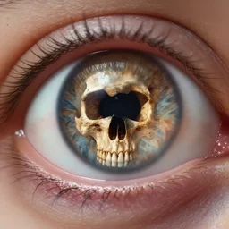 human skull inside a human eye, skull in the pupil, ring light eye photography, extreme closeup digital art by artgerm