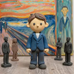 portrait of a boy made out of clay and plastic, 3 d, interior room, edvard munch, obsidian statues, scene from the godfather, crowd of smiles, miles johnston, cynical realism, lucian freud, monet, bruce bickford masterpiece, turquoise and orange and pink, ruan jia
