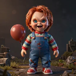 screaming chucky doll balloons octane render