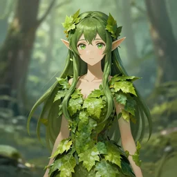 A realistic anime portrait of a beautiful dryad wearing clothes made of leaves, digital painting, by Stanley Artgerm Lau, Sakimichan, WLOP and Rossdraws, digtial painting, trending on ArtStation, deviantart