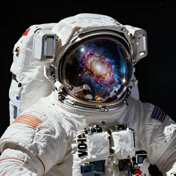 photograph of astronaut doctor in outer space. reflection of john webb space telescope galaxy on helmet. Extremely detailed. Beautiful. 4K. Award winning.
