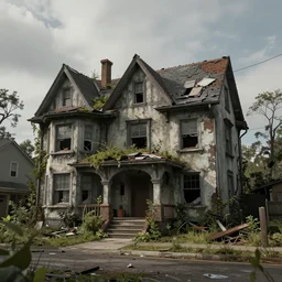 a overgrown post - apocalyptic suburban house in the style of brutalist architecture in the style of gothic architecture trending on artstation deviantart pinterest detailed realistic hd 8 k high resolution