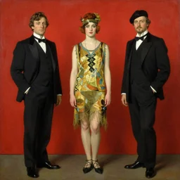 Solomon Joseph Solomon and Richard Schmid and Jeremy Lipking victorian genre painting full length portrait painting of a young beautiful woman 1920s flapper , red background