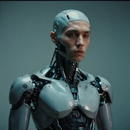 a cinematic film still of rapper unotheactivist as a cybernetic cyborg, cgi, surrealism, cold lighting, film photography