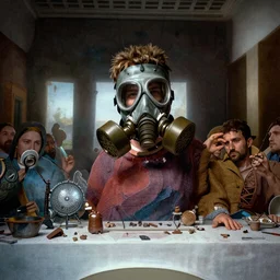 the last supper in gas masks | | post malone, fine detail, anime, realistic shaded lighting, dramatic, poster by ilya kuvshinov in artgerm, no jpeg artifacts