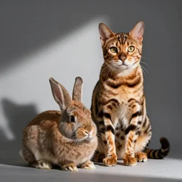 Bengal cat with bunny rabbit