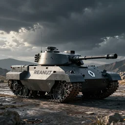 an prototype of a renault scifi tank by renault, with renault logo on it, artstation