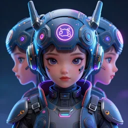 symmetry!! portrait of cute cyberpunk explorer with futuristic headpiece, cronobreaker, game icon, by wlop, mucha, loish, frank frazetta, fantasy, neon lights, sharp focus, matte, highly detailed, concept art, volumetric light, intricate, elegant, highly detailed ray