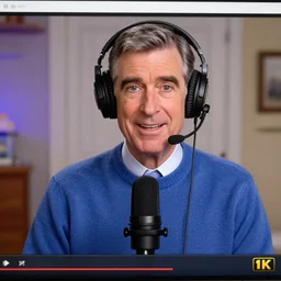 mister rodgers as a twitch streamer, stream capture, microphone, headset, screenshot, livestream 4 k