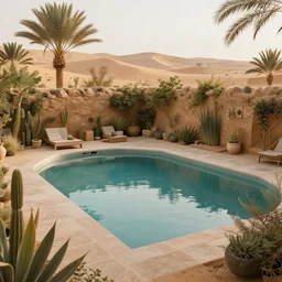 habitat 6 7 in the desert, biophilia mood, pool, garden