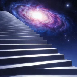 stairway to otherworldly galaxies, pixiv fanbox, cinematic light, anime style, graphic novel by fiona staples and dustin nguyen, peter elson, alan bean, wangechi mutu, clean cel shaded vector art