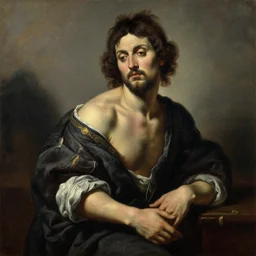 a detailes oil painting mixing the styles of pollock and caravaggio