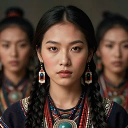portrait of a stunningly beautiful alluring asian tribal female, depth of field, zeiss lens, detailed, symmetrical, centered, fashion photoshoot, by Annie Leibovitz and Steve McCurry, David Lazar, Jimmy Nelsson, Breathtaking, 8k resolution, extremely detailed, beautiful, establishing shot, artistic, hyperrealistic, beautiful face, octane render