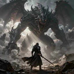 Bloodborne Hunter having an epic battle with large eldritch beast