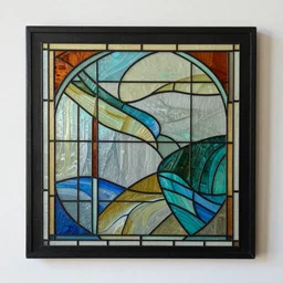 Acrylic pouring on canvas, Fine Art, Modern Art, depicted in stained glass