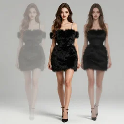 full body aesthetic digital illustration of a beautiful young woman wearing a furry black cocktail dress, by wlop and Julia Razumova, realistic, photorealistic, hyperrealistic, unreal engine, cosplay, octane, deviantArt, trending on artstation, artstation HQ