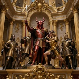war of the devil and man, golden details, rococo style, grand scene of the movie