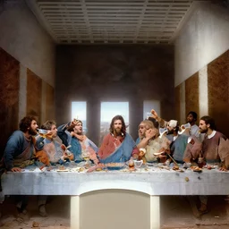 real life footage of the last supper but everyone is drunk and high, real event, historical event, realistic, hdr, clear image,