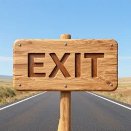 Wooden sign in the middle of road that says “EXIT”,