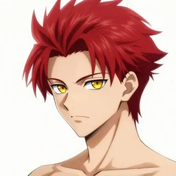 portrait of hisoka morow hunterxhunter, male, thin lips very sharp jaw yellow eyes narrow sultry eyes red hair soft hair swept back crimson medium length hair, anime, fantasy, intricate, elegant, highly detailed, digital painting, artstation sharp focus, madonna art by artgerm and greg rutkowski and alphonse mucha