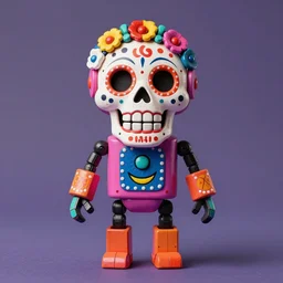 a mexican calavera t 8 0 0 robot, happy, symmetric, made by deema egorov and skottie young, vibrant