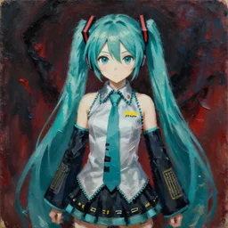 a portrait of hatsune miku by oskar kokoschka and francis bacon, ominous, dark, violent brushtrokes, painterly, thick impasto technique