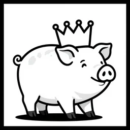 walking pig wearing crown vector art black and white 35mm