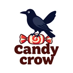 logo with a stylized crow on top of a candy, it says candy crow, Vector art by Carolyn Davidson , tranding on behance,