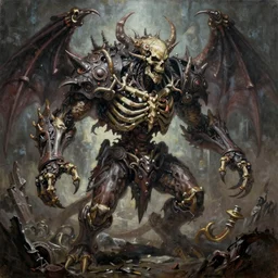 the skeleton titan, scourge of them all, ominous, sublime, oil painting, intricate complexity, rule of thirds, in the style of Adam Paquette, Svetlin Velinov, Daarken, Artgerm, Keith Thompson, and Eric Deschamps, magic the gathering art, character concept