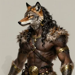 highly detailed digital painting, black male anthro - lynx, human with head of lynx, viking hair, with long thick wavy hair like fabio, facial scar, hairy masculine gigachad, muscular, wearing kilt and gold armbands, gold hoop earring, fur texture, as space viking, classic science fiction, trending on artstation, romance novel,