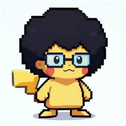 pixel sprite character with an afro and glasses, pokemon video game style