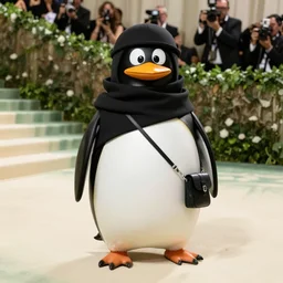 ninja penguin wearing crazy outfit met gala photoshoot