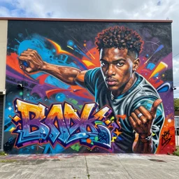 epic graffiti mural, colorful and dynamic in the style of Hownosm and James Jean, ultimate collab, epic, unreal engine 5, coming to life popping out of the wall 3d,