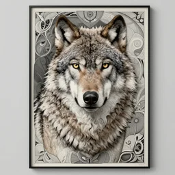 an award winning anamorphosis portrait painting of a gray wolf, inspired by lise deharme, albrecht durer, abstract, a level art, intricate, pop surrealism, digital poster, ornately detailed, photorealism, trending in artstation