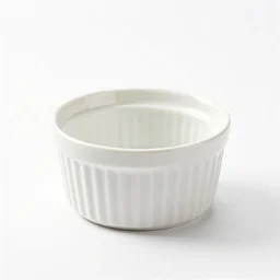 elegant ramekin, 8k product photo, isolated on a pure white background, centered, entire object in frame, sharp focus, soft studio lighting
