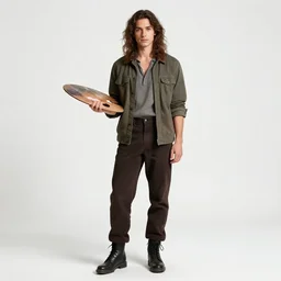 heroic painter with palette, photorealistic portrait photography, full body, standing, isolated on a pure white background, centered, whole figure in frame, sharp focus, studio lighting