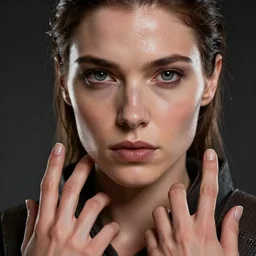 epic masterpiece portrait star wars lady, sweaty skin, hyperrealistic, octane render, cinematic, beautiful face and flawless skin, perfect hands, 5 fingers,  by Edgar Maxence and Ross Tran and Michael Whelan, Legends of Runeterra