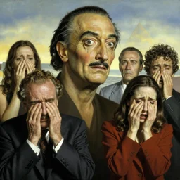 a group of characters crying in a surreal environment by salvador dali, highly detailed