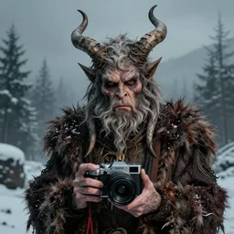 portrait photography of krampus, by Annie Leibovitz, fujifilm x100v, s1.4, 8k, high quality