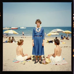 kodak portra 4 0 0, wetplate, 1 9 3 0 s colour portrait of dressed people on a beach, umrellas and sailboats by the sea on a sunny day, by saul leiter, insanely detailed, insanely intricate, depth of field, blueberry