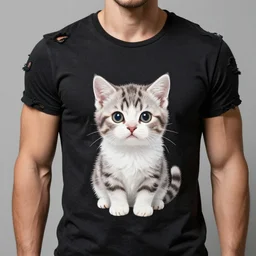 badass muscular gangsta wearing ripped t - shirt with cute kitten print