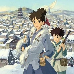 wuxia, city, winter, in the style of studio ghibli, j. c. leyendecker, greg rutkowski, artem