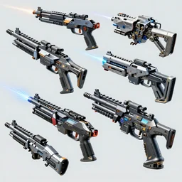 close-up photo of futuristic machine guns, biomorphic futuristic weapons, various items, plataform game, exoskeleton, ray , exploded view, cybernetics, ArtStation HD, reimagined by industrial lightning, 3d, design cryengine unreal engine Grasshoppers parametric voronoi 3d parallax