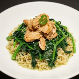 spinach with rice and chicken, Michelin star, award winning