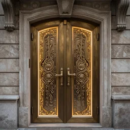 hyper realistic well - lit ornate sci - fi double door by maciej kuciara, darek zabrocki
