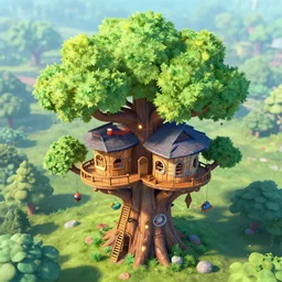 hyper realistic adventure time treehouse, cyberpunk, aerial photograph, bright colours