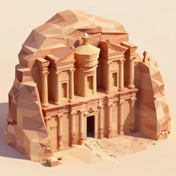low poly isometric version of the temple at petra,